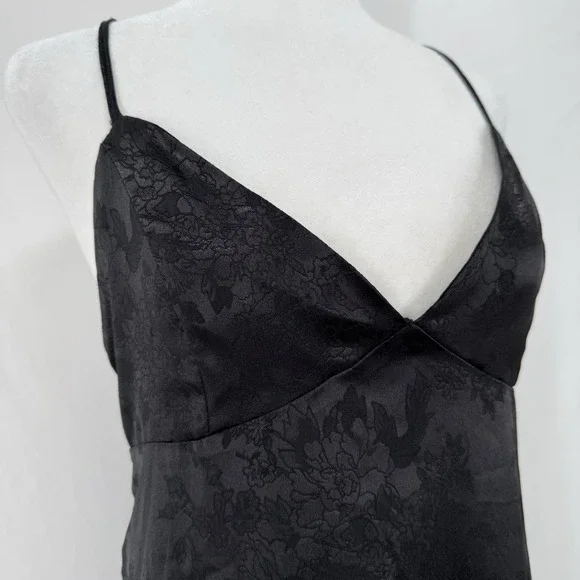 Black Floral Slip Dress L Whimsigoth Fairy Grunge Babydoll Vamp Indie Satin Y2K - Picture 2 of 7